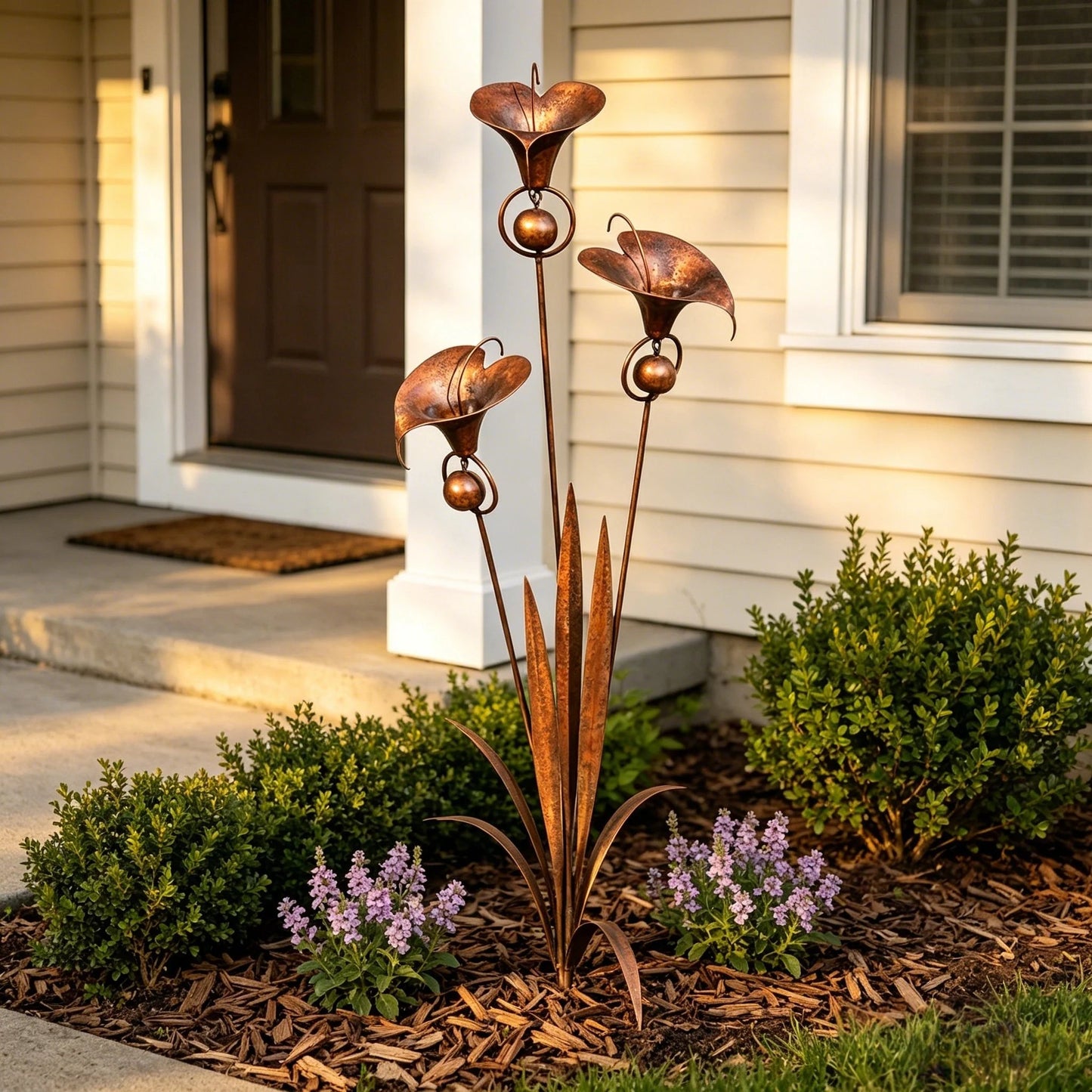 š”Three Calla Lilies Garden Stake with Bells