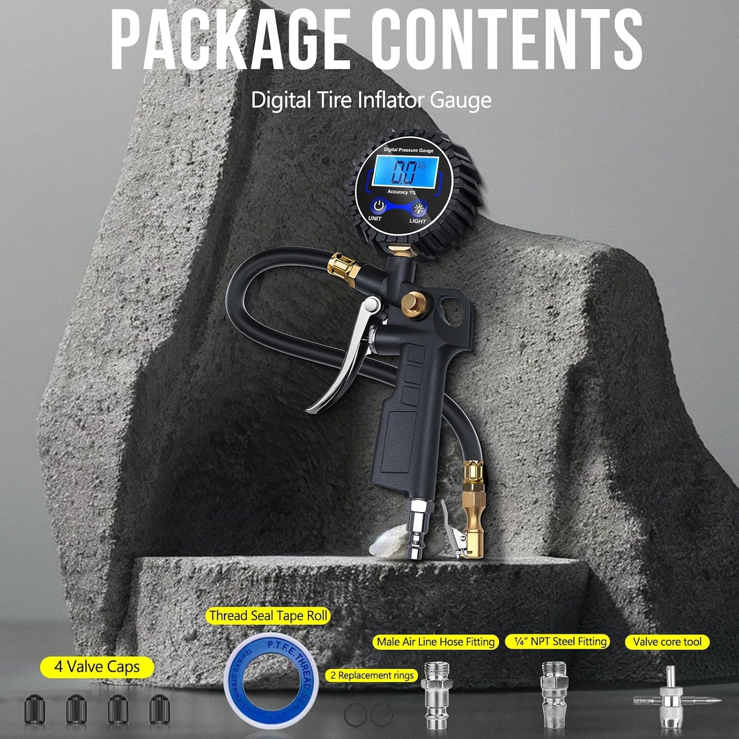 š„LAST DAY 49% OFF - š ļøš High Precision Digital Tire Inflator Pressure Gauge | 3-in-1 Inflate Deflate Check Tire Tool