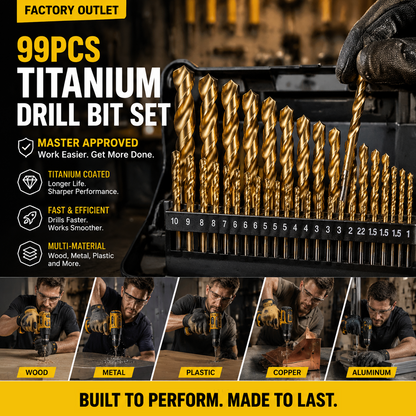 🔥High-efficiency tool favored by veteran craftsmen!Factory Outlet-99pcs Titanium Coated Drill Bit Set