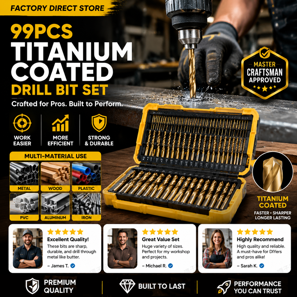 🔥High-efficiency tool favored by veteran craftsmen!Factory Outlet-99pcs Titanium Coated Drill Bit Set