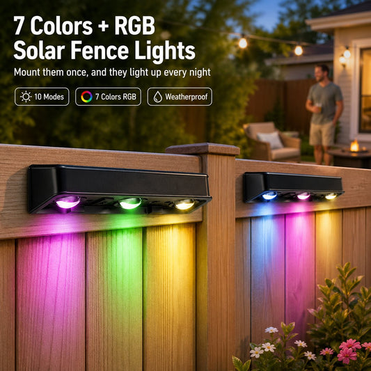 💡 7 Colors + RGB Solar Fence Lights