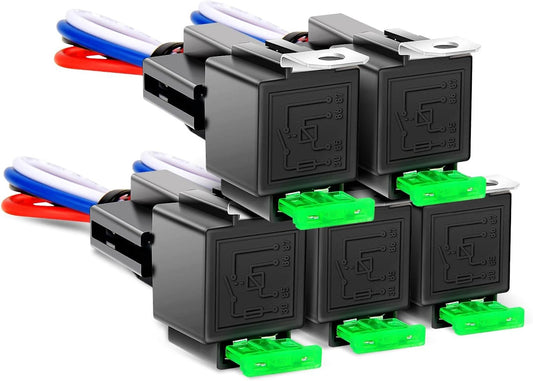 ⚡5 PCS 12V 30A 4 Pin Interlocking Automotive Fused Relay Switch Kit with Pre-Wired Harness