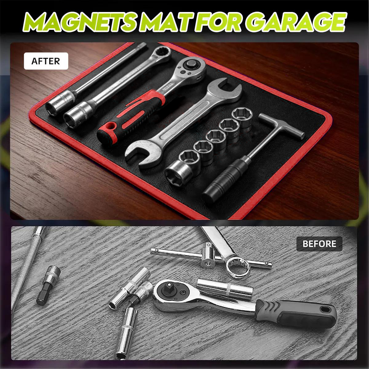 Magnetic Tool Mat Set – Flexible Non-Slip Magnetic Tray for Garage, Auto Repair & Workshop Organization