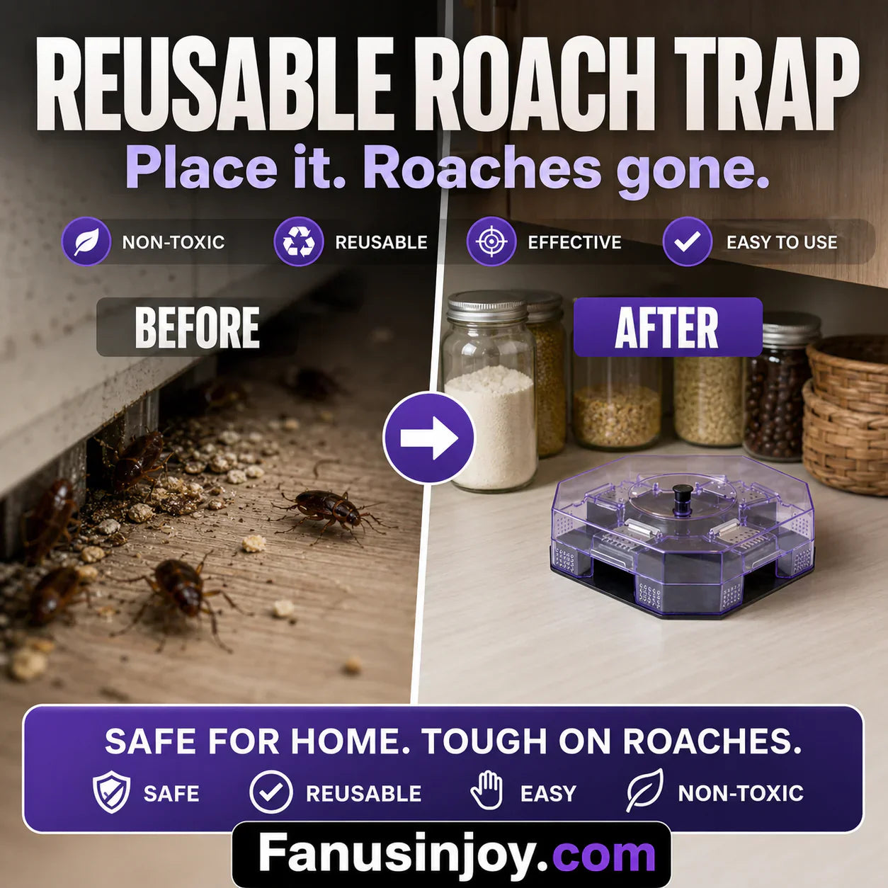 🔥Reusable Effective Roach Trap， Non-Toxic Sticky Cockroach Catcher for Kitchen Home Indoor Pest Control