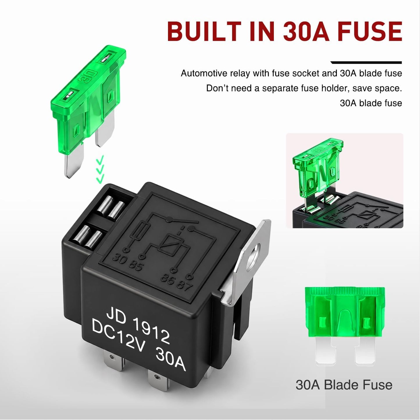 ⚡5 PCS 12V 30A 4 Pin Interlocking Automotive Fused Relay Switch Kit with Pre-Wired Harness
