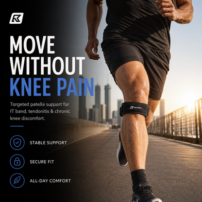 🦵💪 Sports Patella Brace – Adjustable strap, breathable neoprene. Relieves knee pain, stabilises patella. Run & gym without pain! 🏃‍♂️✨