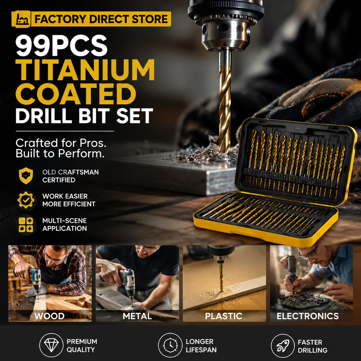 🔥High-efficiency tool favored by veteran craftsmen!Factory Outlet-99pcs Titanium Coated Drill Bit Set