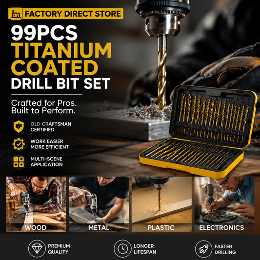 🔥High-efficiency tool favored by veteran craftsmen!Factory Outlet-99pcs Titanium Coated Drill Bit Set
