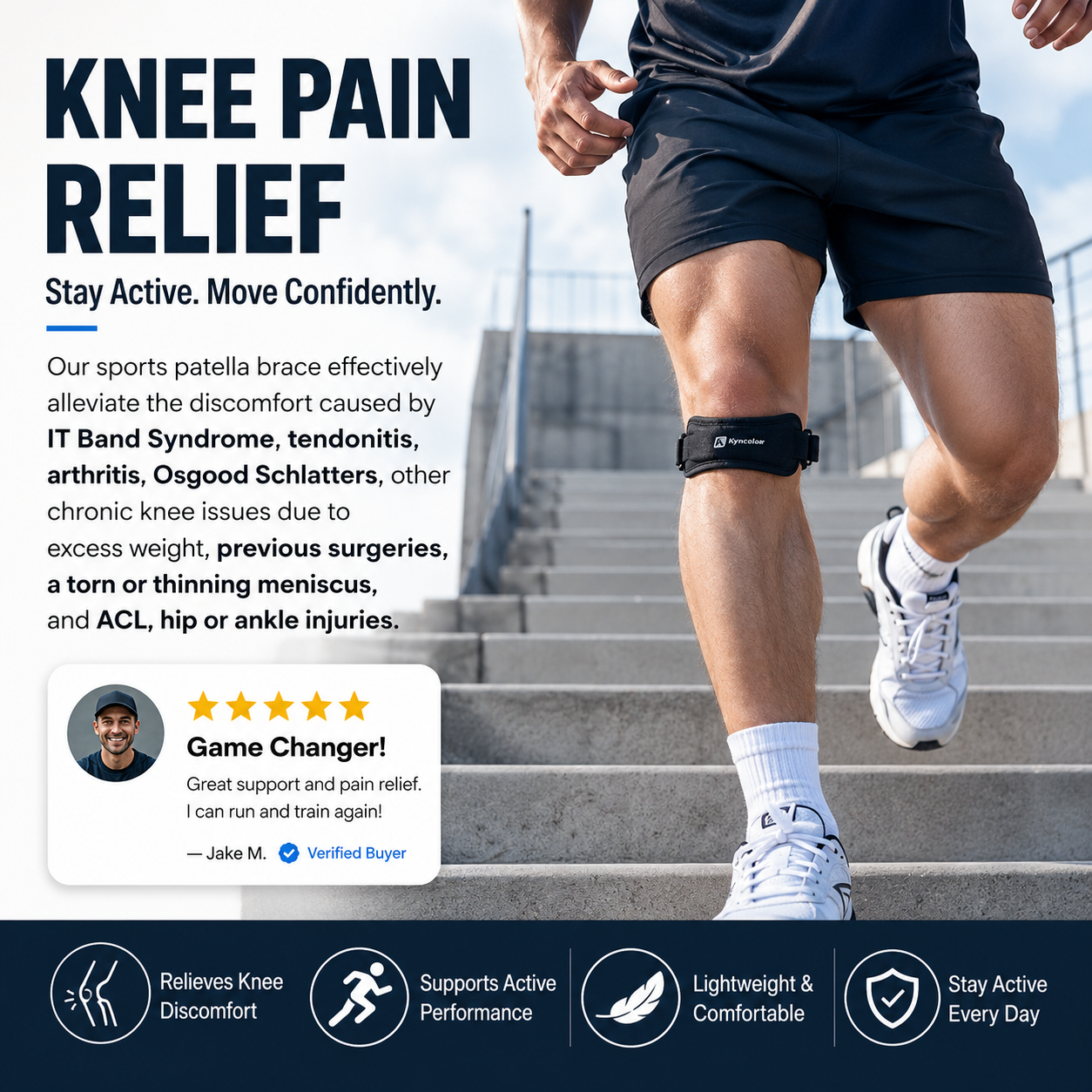🦵💪 Sports Patella Brace – Adjustable strap, breathable neoprene. Relieves knee pain, stabilises patella. Run & gym without pain! 🏃‍♂️✨